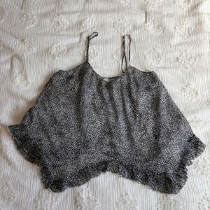 VTG‎ Animal Print Ruffle Camisole Top Black White L Y2K Surf Archival Billabong